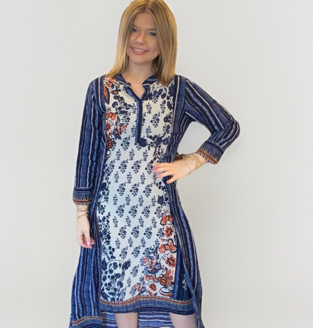 Meena bazar Indian Kaftan Navy Cotton Hi Low Dress Size M